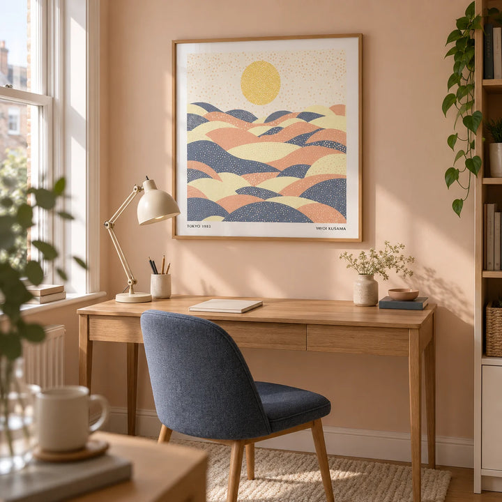 Pastel Wall Art, framed on the wall of a quiet home study in a UK maisonette with a pale peach wall