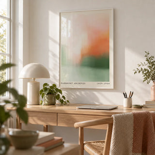 Peaceful Wall Art, framed on the wall of a quiet home office with a white wall