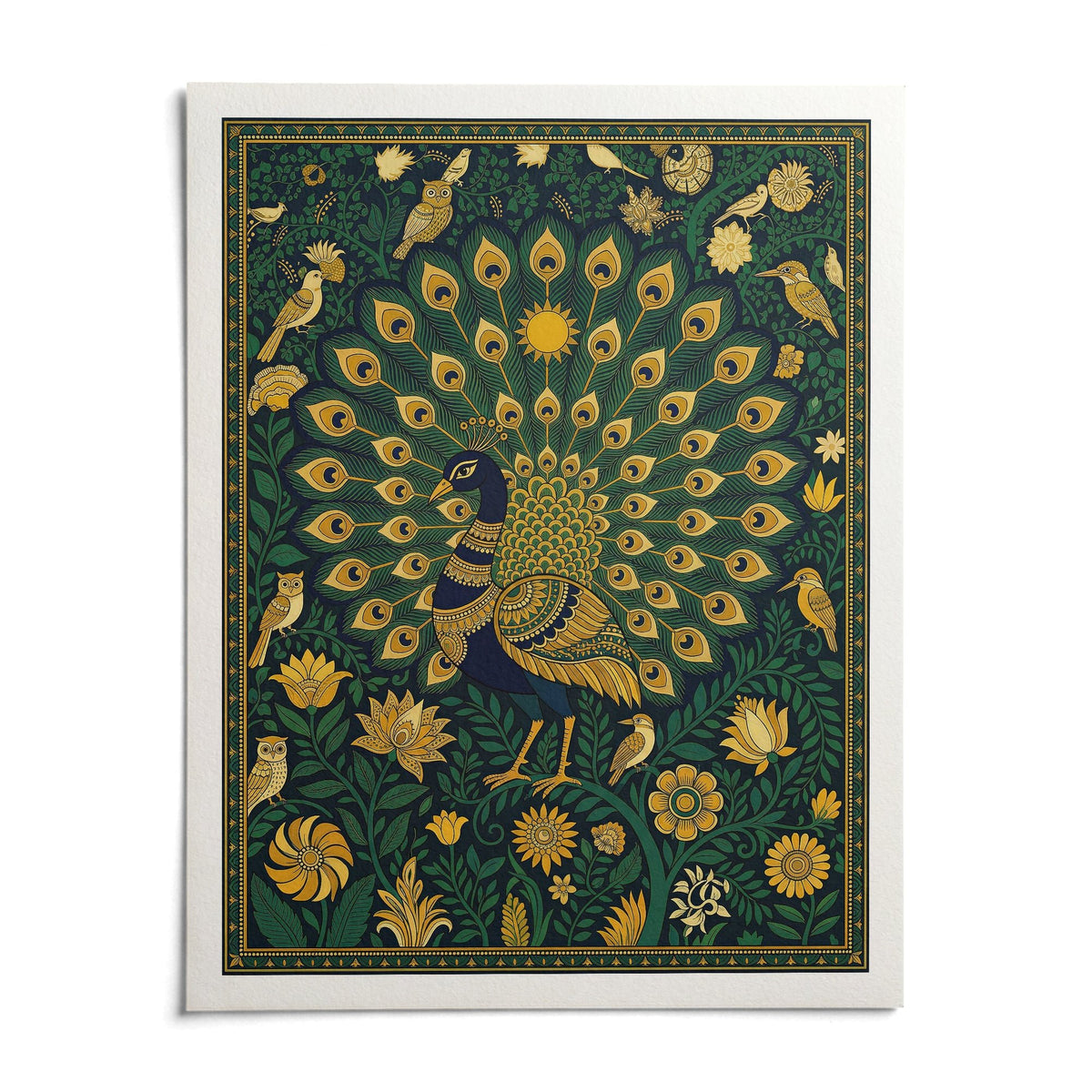 Peacock Art Print, shown as an unframed paper print on a plain white background