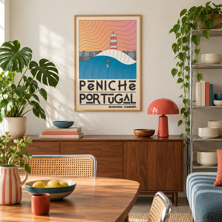 Peniche Portugal Wall Art shown in a creative city apartment (frame not included)