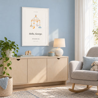 Baby Nursery Poster in a nursery reading corner, white frame