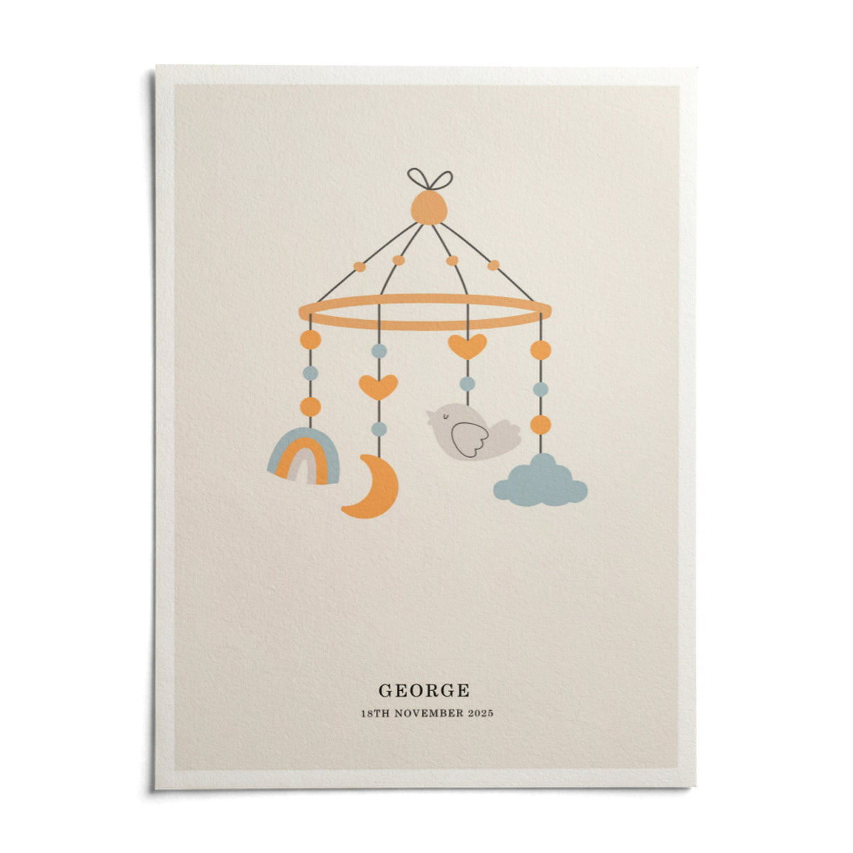 Personalised Baby Poster, shown as an unframed paper print on a plain white background