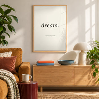 Personalised Quote Poster in a colourful modern living room, natural wood frame