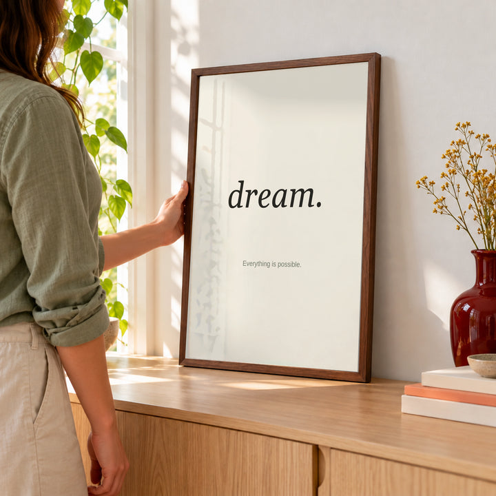 Personalised Quote Poster in a placing the print at home, dark wood frame