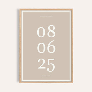 Anniversary Date Print personalised print, shown framed in natural wood