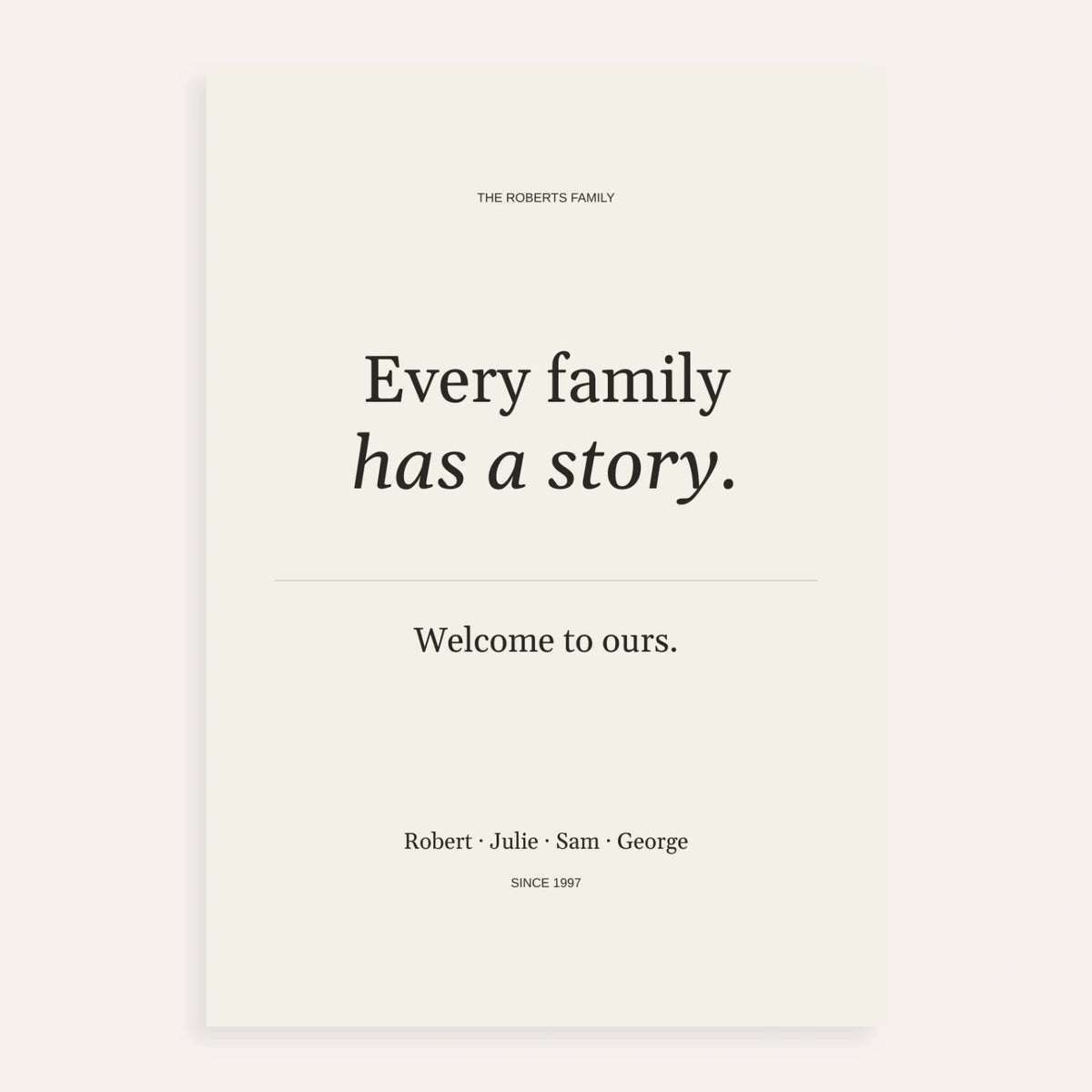 Personalized Family Poster, shown as an unframed paper print on a plain white background
