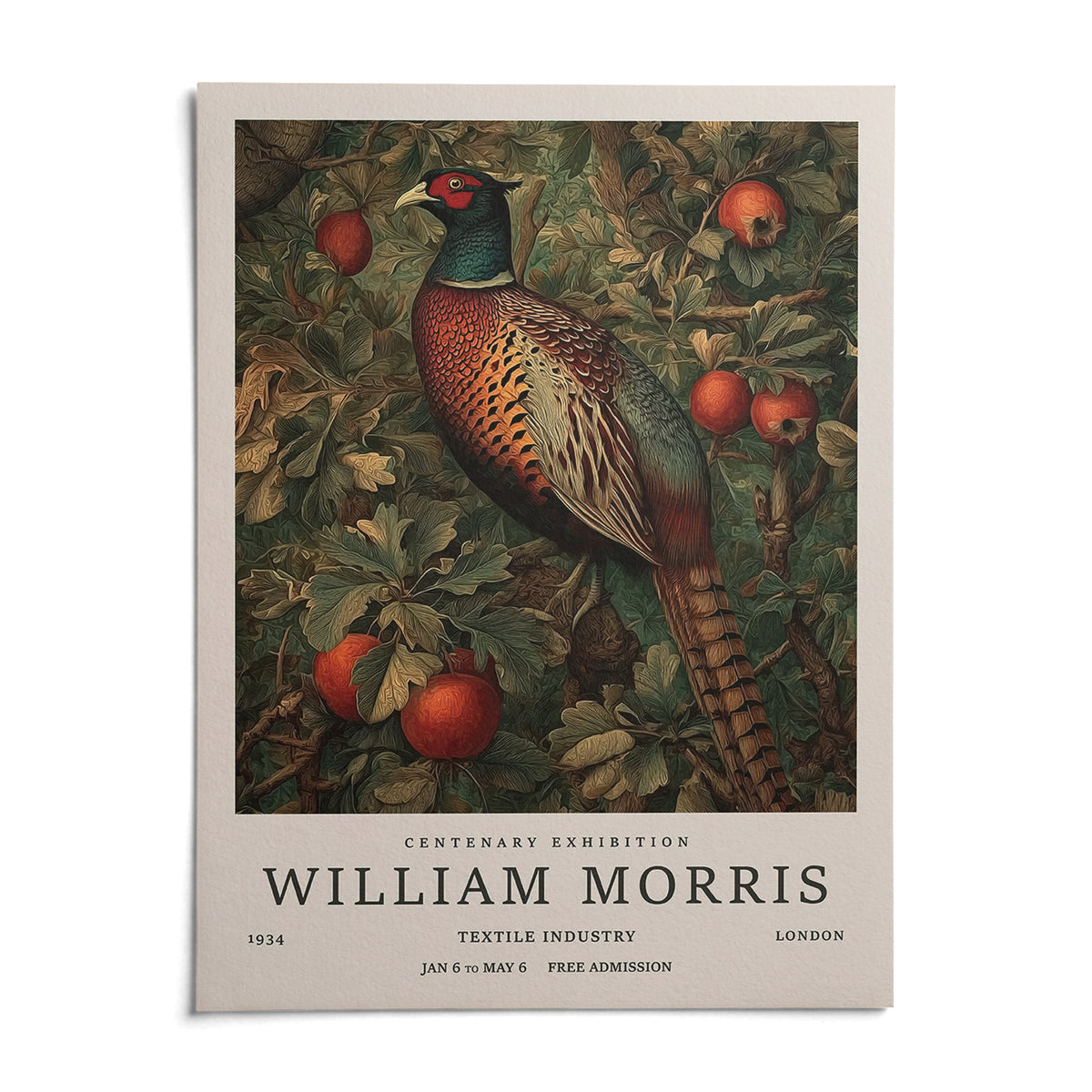 Pheasant Wall Art, shown as an unframed paper print on a plain white background