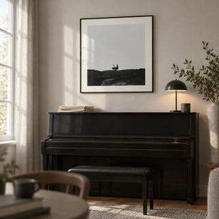Piano Abstract Art, framed on the wall of a calm music room