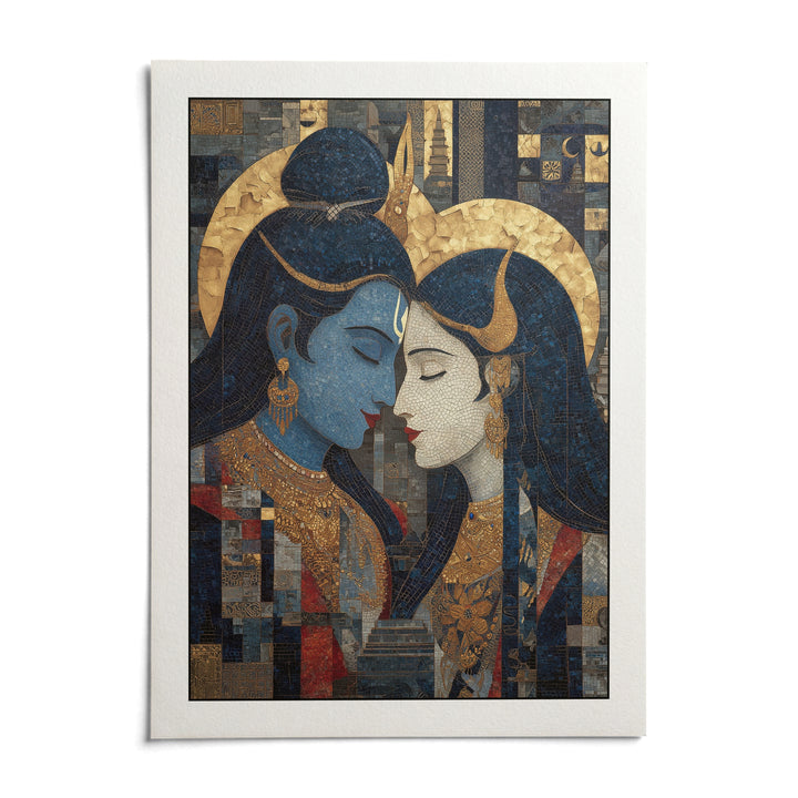 Pic Of Shiva And Parvati Wall Art, shown as an unframed paper print on a plain white background