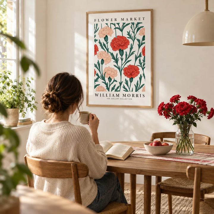 Pictures for Living Room, framed on the wall of a calm dining corner with a warm white wall