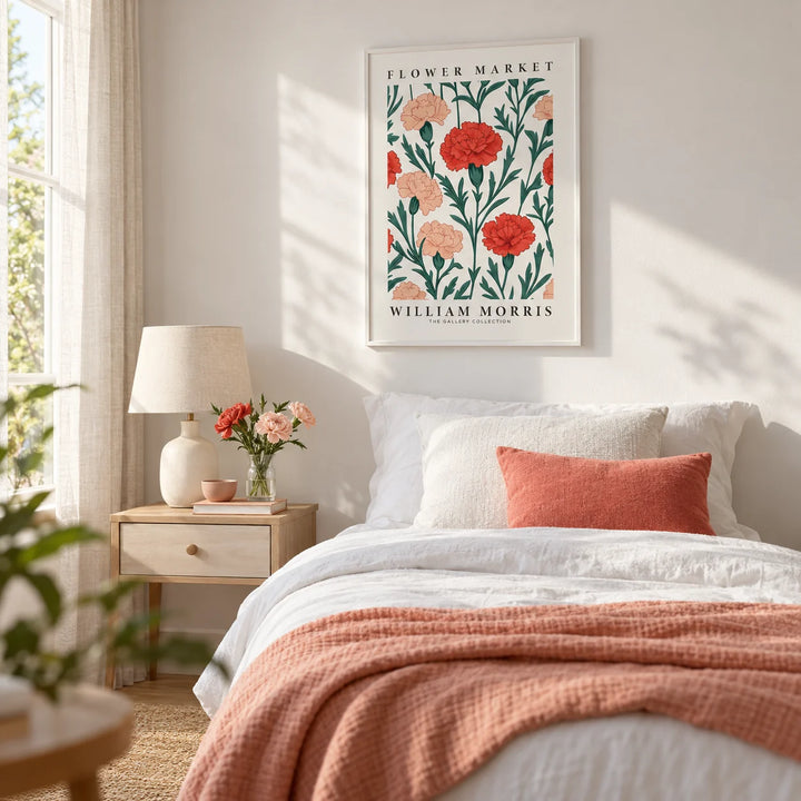 Pictures for Living Room, framed on the wall of a fresh single guest bedroom with a soft white wall