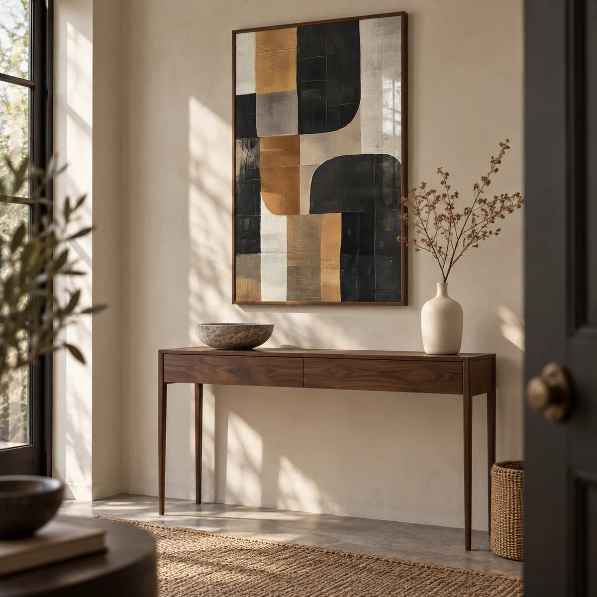 Pictures for Living Room Wall, framed on the wall of a quiet entrance hall with a smooth plaster wall