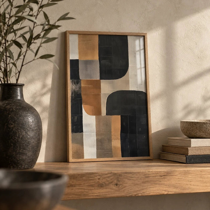 Pictures for Living Room Wall, a small A4 framed print leaning on an oak shelf