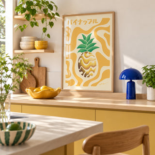 Pineapple Print above the worktop in a minimalist kitchen (frame not included)