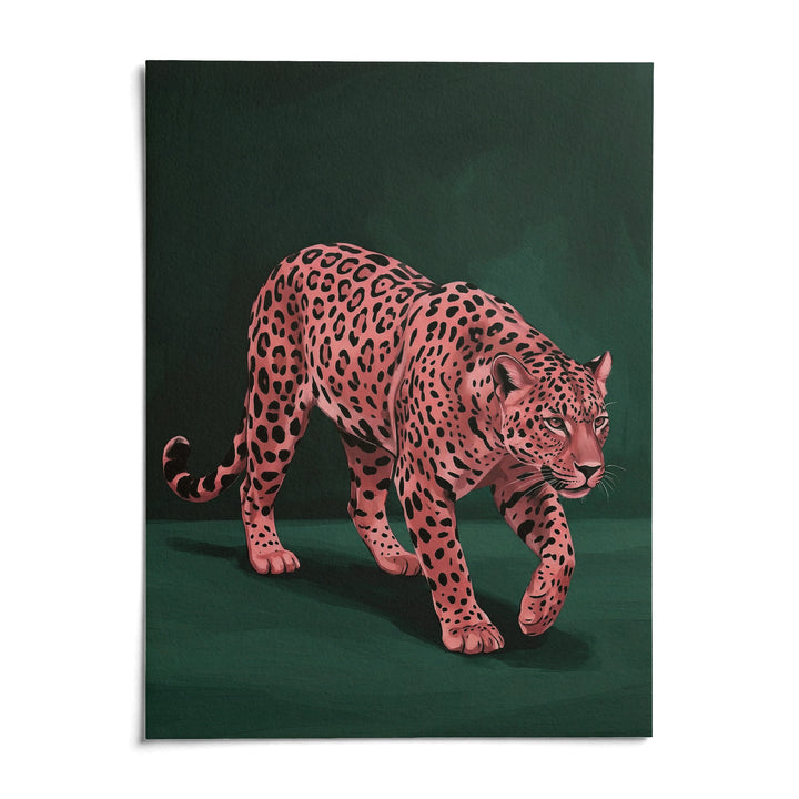 Pink Leopard Wall Art, shown as an unframed paper print on a plain white background