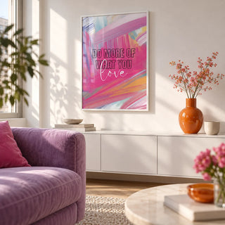 Pink Motivational Posters, framed on the wall of a first-flat living room (22-28) with a white wall