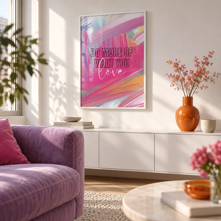 Pink Motivational Posters, framed on the wall of a first-flat living room (22-28) with a white wall