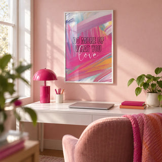 Pink Motivational Posters, framed on the wall of a home office with a soft pink painted wall