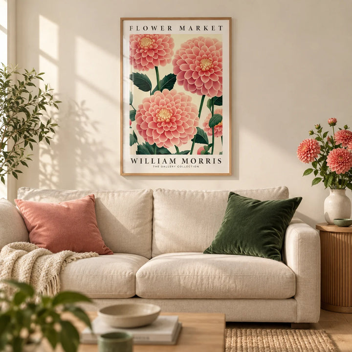Pink Wall Decor, framed on the wall of a calm living room with a soft cream wall and a light oak floor