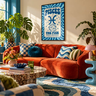 Pisces Wall Art, framed on the wall of a maximalist living room