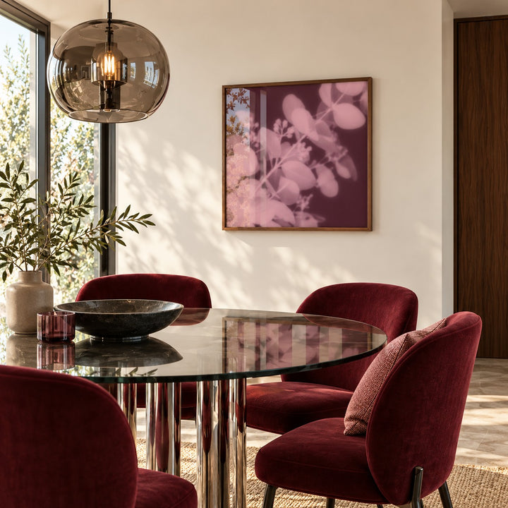 Plum Eucalyptus Print styled in a dining room (frame not included)
