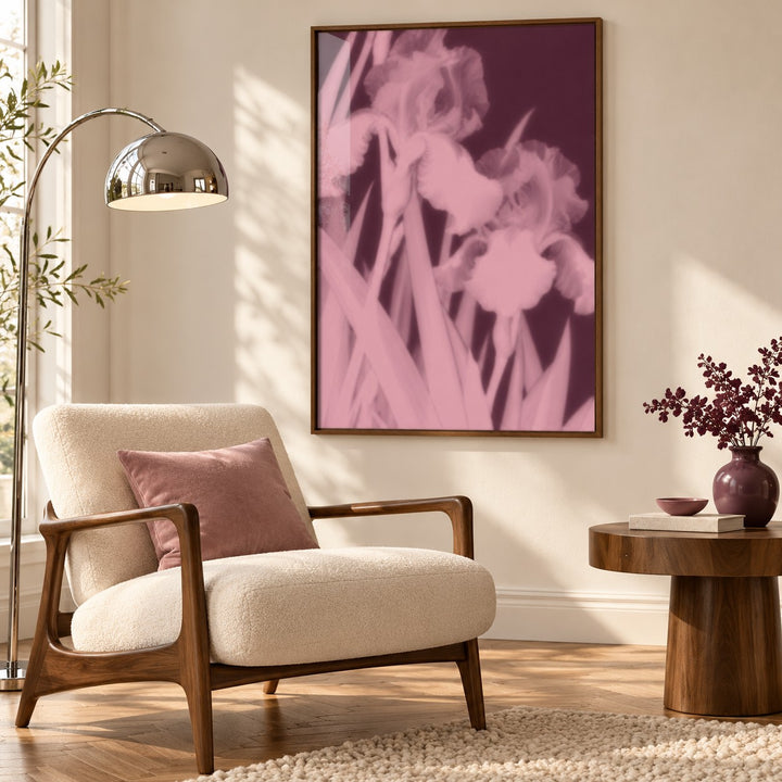 Plum Iris Print styled in a reading corner (frame not included)