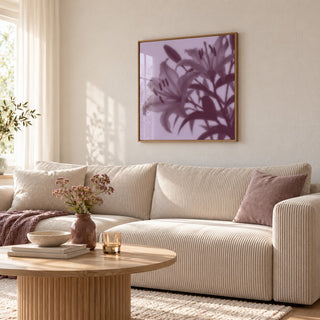 Plum Lily Print styled in a living room (frame not included)