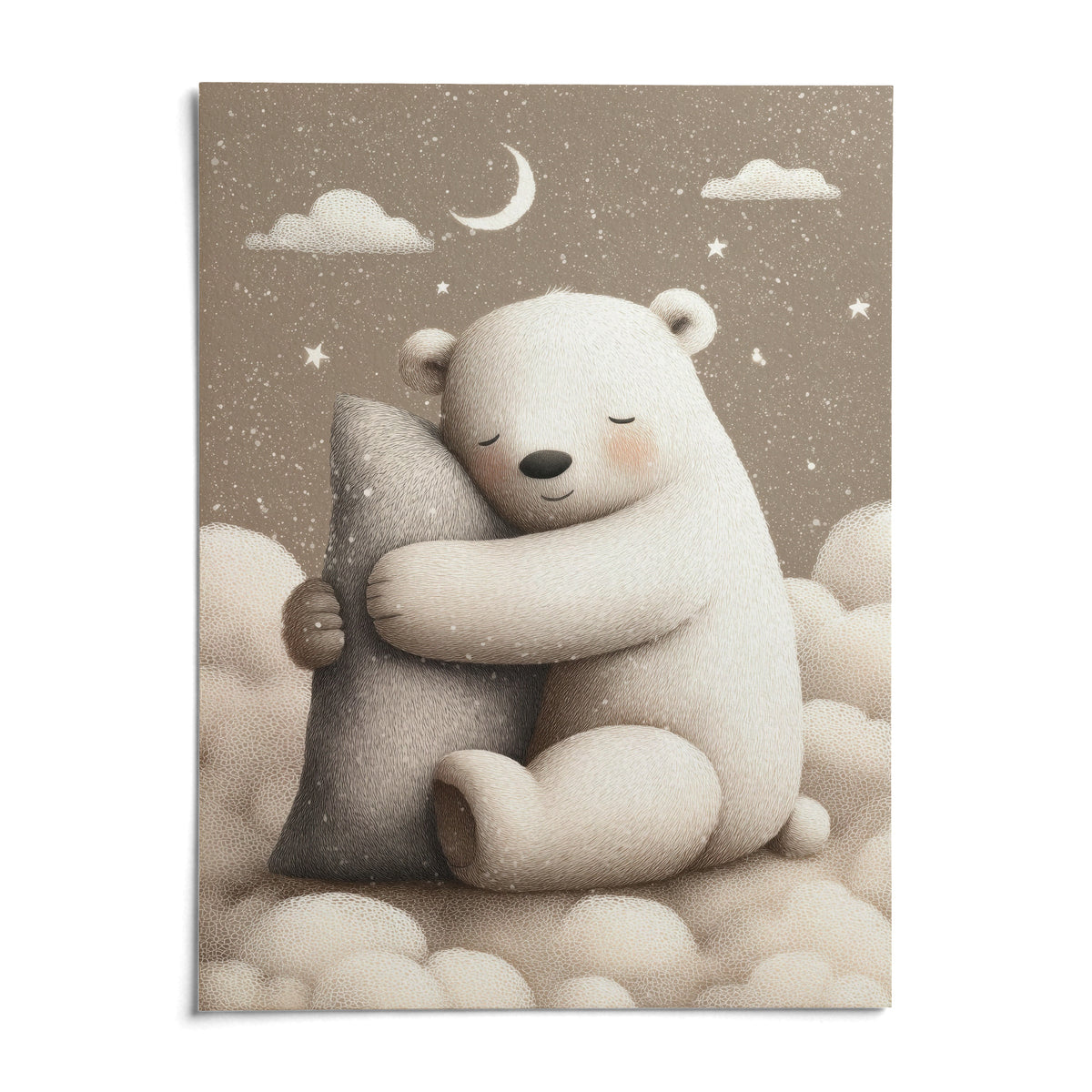 Polar Bear Nursery Print, shown as an unframed paper print on a plain white background