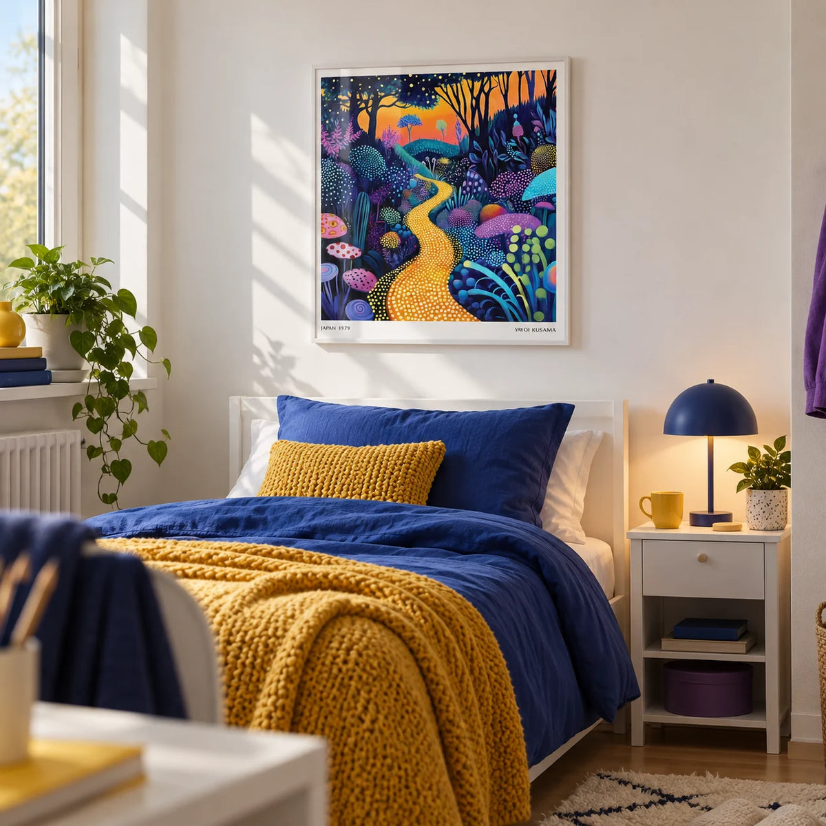 Polka Dot Pop Art, framed on the wall of a fun single bedroom for a teen (13-17) with a white wall