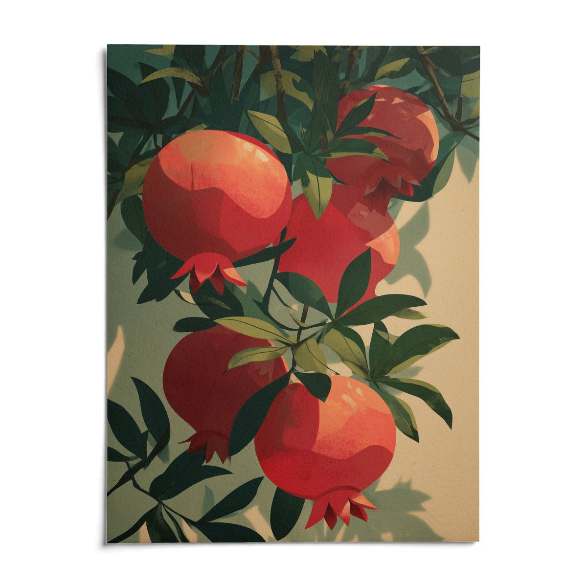 Pomegranate Art Print, shown as an unframed paper print on a plain white background