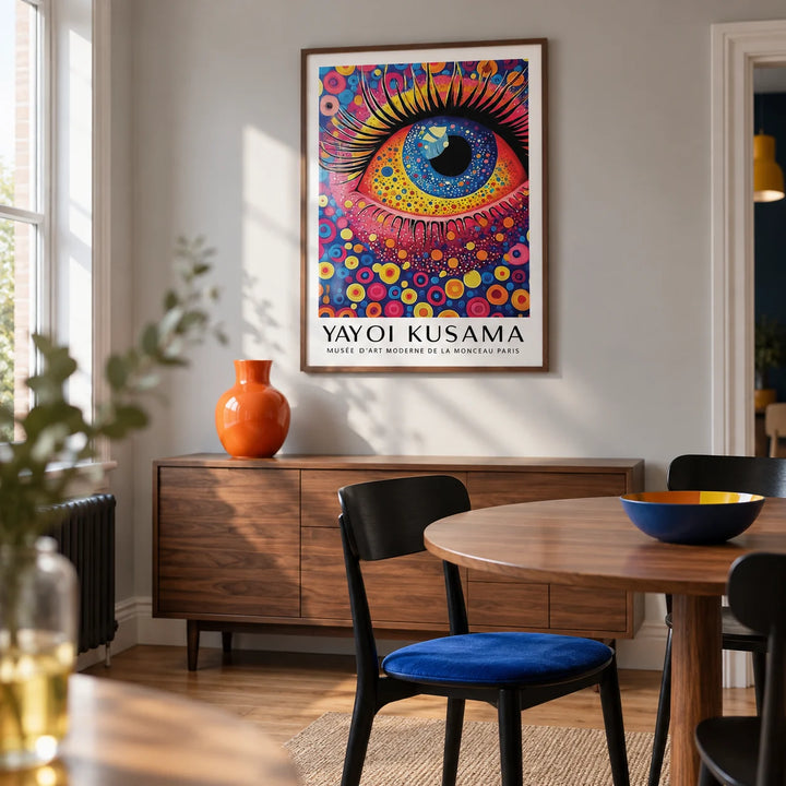 Pop Art Prints, framed on the wall of a compact modern dining room in a renovated UK terrace with a pale grey wall