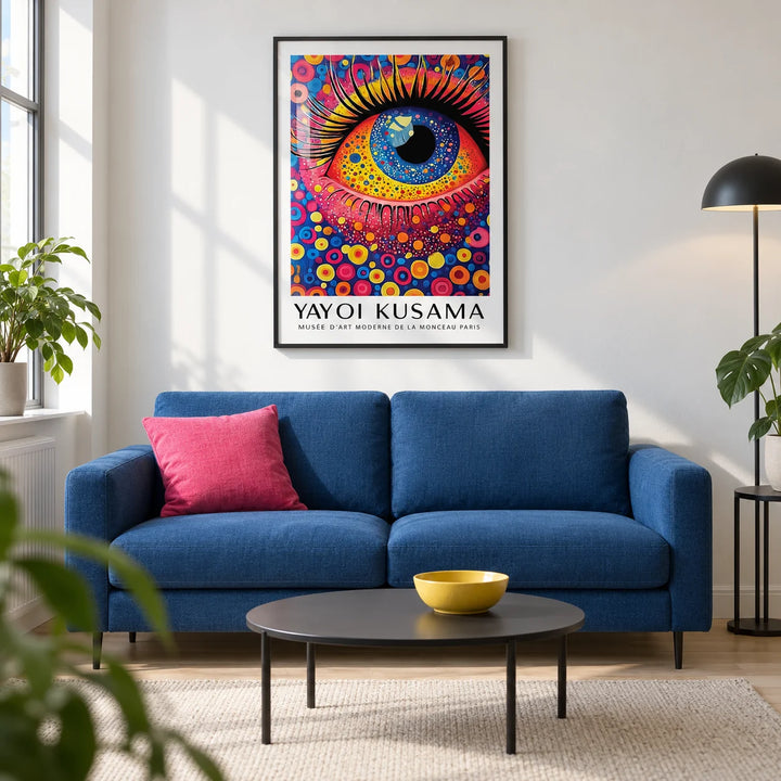 Pop Art Prints, framed on the wall of a modern living room in a UK city flat with a chalk-white wall and pale timber floor