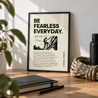 Positive Poster Art, a small A4 framed print leaning on a desk