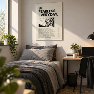 Positive Poster Art, framed on the wall of a tidy uni room (age 18-21) in a bedroom