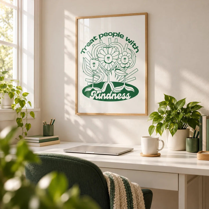 Positive Poster, framed on the wall of a cheerful home office