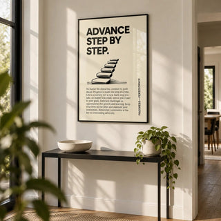 Poster of Motivation, framed on the wall of a crisp modern hallway