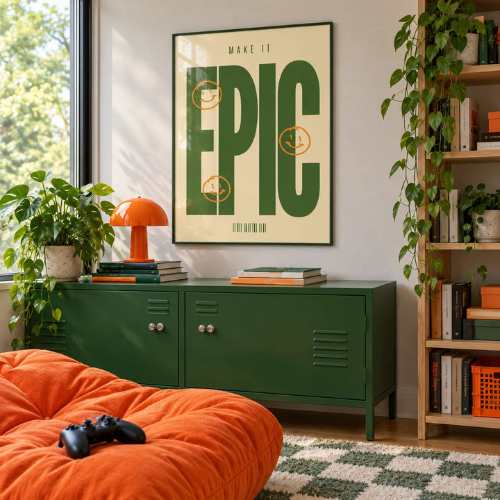 Posters Bold Font, framed on the wall of a casual games snug in a living room
