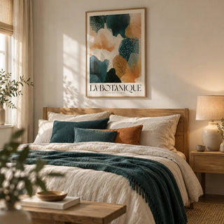 Posters of Autumn, framed on the wall of a calm bedroom