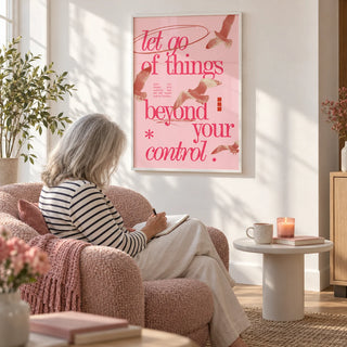 Posters with Inspirational Sayings, framed on the wall of a calm living room corner with a white wall