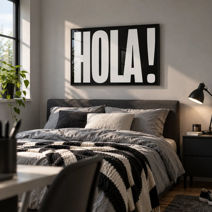 Posters with Typography, framed on the wall of a teenager's bedroom (age 14-17)