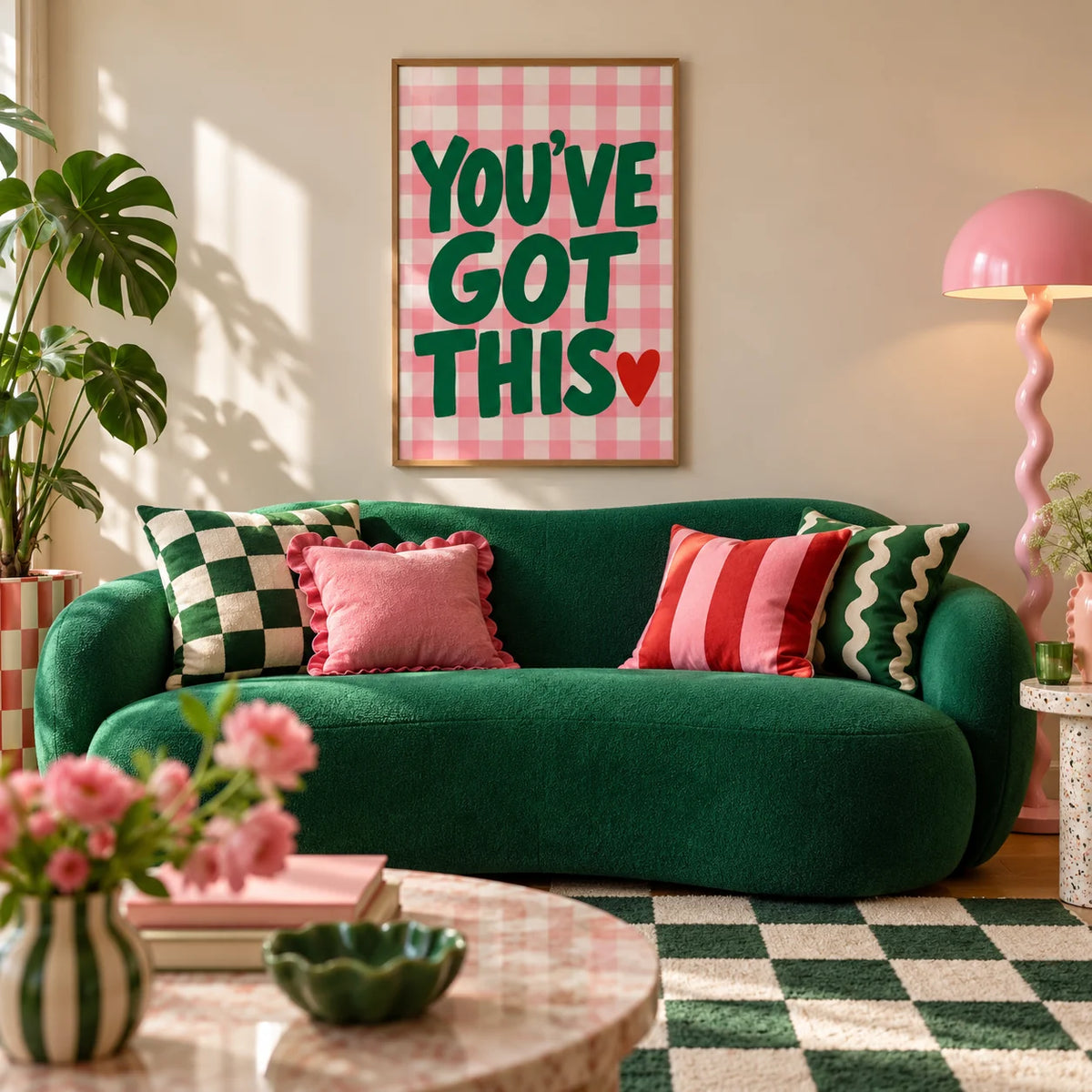 Preppy Poster, framed on the wall of a colourful dopamine living room