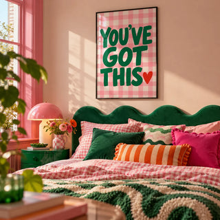 Preppy Poster, framed on the wall of a playful dopamine bedroom