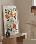 Retro orange flower wall art, William Morris collection
