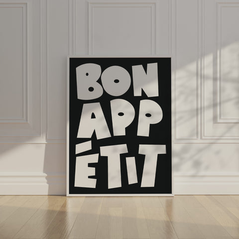 Dining room wall decor with Bon Appétit typography