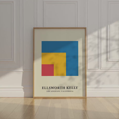 Bold red, yellow, and blue wall art inspired by Ellsworth Kelly
