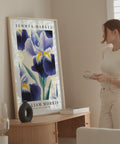 Detailed blue iris art print for serene settings
