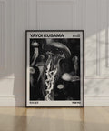 Yayoi Kusama-inspired black and white art print featuring flowing jellyfish forms

