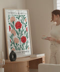 Botanical poster featuring red carnations on premium matte paper
