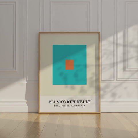 Minimalist geometric poster with teal and orange
