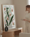 Botanical wall art featuring pink orchids inspired by William Morris
